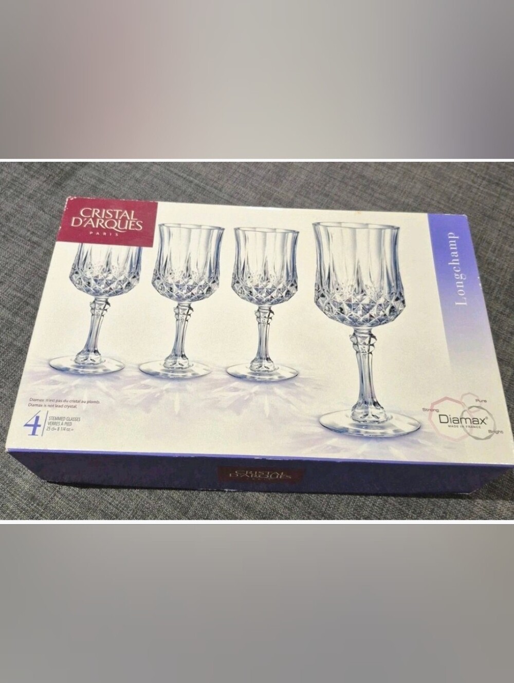 Longchamp Clear Crystal Wine Glasses - Set of 4- 4 Piece CRISTAL D'ARQUES France